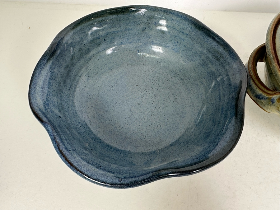 Vintage Signed Greer Art Pottery Bowl 9'W And Signed Cuzick Art Pottery Covered Bowl 10'W [Photo 6]
