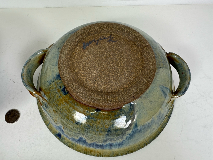 Vintage Signed Greer Art Pottery Bowl 9'W And Signed Cuzick Art Pottery Covered Bowl 10'W [Photo 8]
