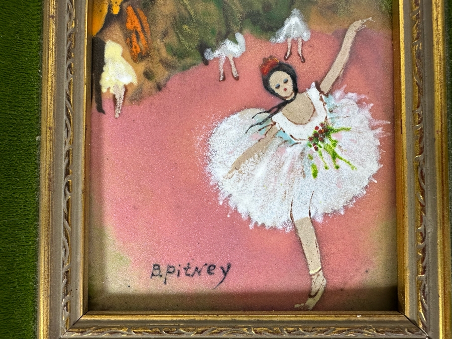 Vintage Belgium Enamel Painting On Copper Artwork Signed B. Pitney Of Ballerina 4' X 5' Framed 7' X 8' [Photo 4]