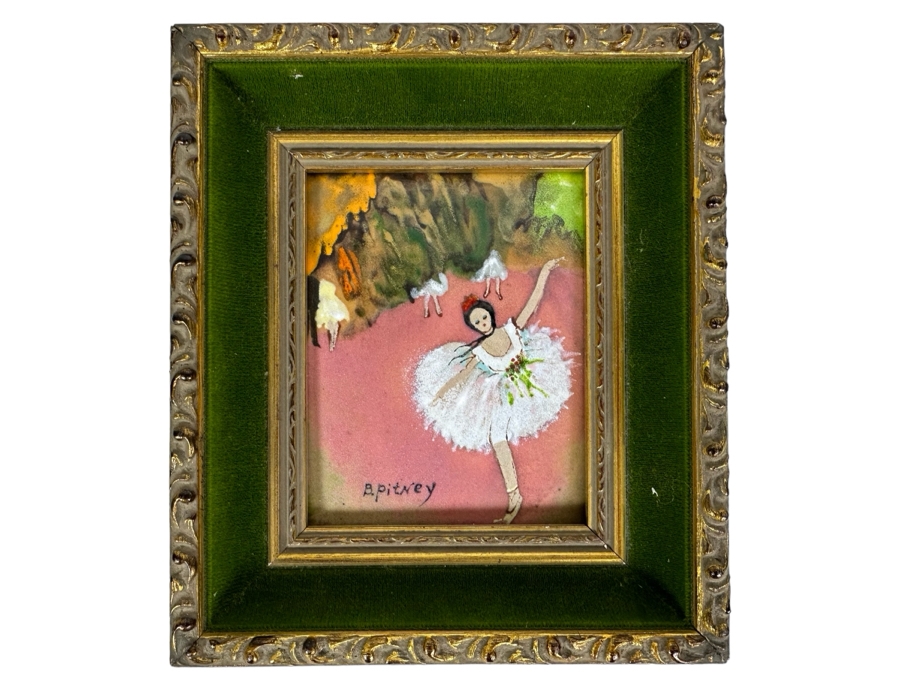 Vintage Belgium Enamel Painting On Copper Artwork Signed B. Pitney Of Ballerina 4' X 5' Framed 7' X 8' [Photo 1]