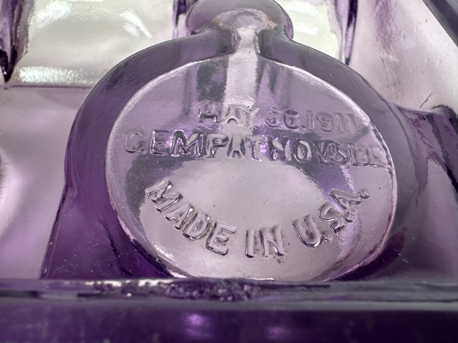 Antique 1911 Patent Date Double Inkwell Purple Amethyst Glass Desk Set 7'W X 6'D [Photo 7]