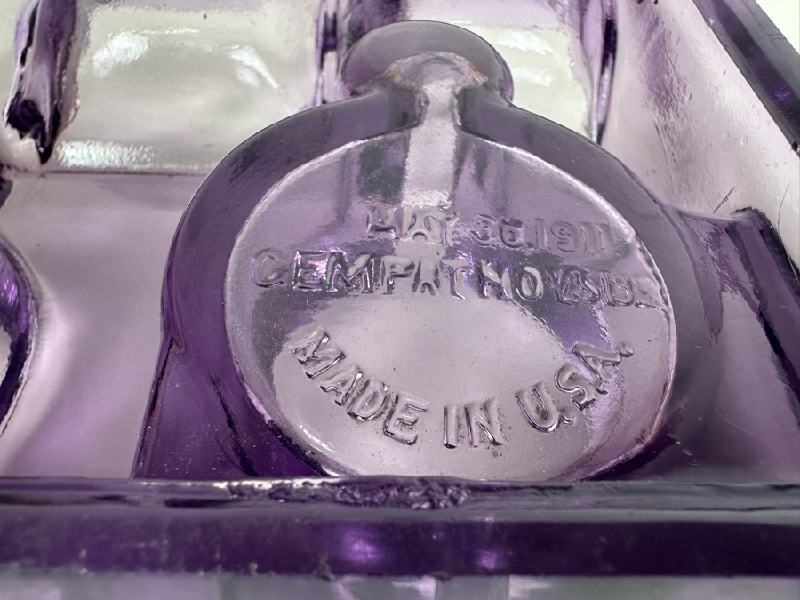 Antique 1911 Patent Date Double Inkwell Purple Amethyst Glass Desk Set 7'W X 6'D [Photo 6]