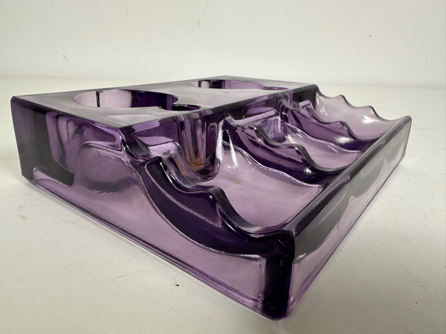 Antique 1911 Patent Date Double Inkwell Purple Amethyst Glass Desk Set 7'W X 6'D [Photo 3]