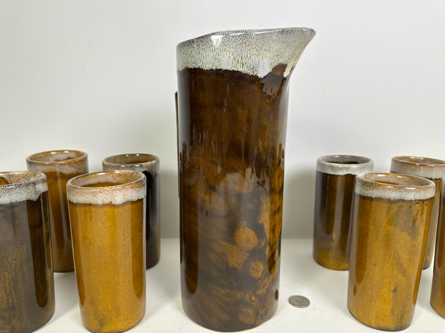 Signed Van Briggle Pottery Set With Tall Pitcher 11.5'H And Eight Matching Cups 6'H All Signed Anna Van Briggle Colo Springs [Photo 8]