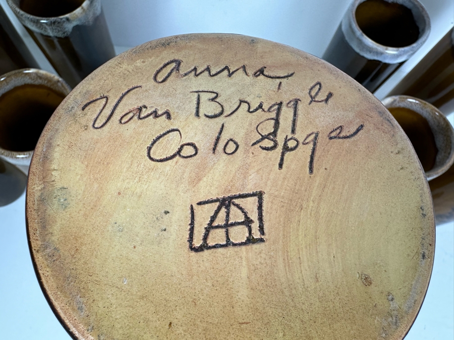 Signed Van Briggle Pottery Set With Tall Pitcher 11.5'H And Eight Matching Cups 6'H All Signed Anna Van Briggle Colo Springs [Photo 12]