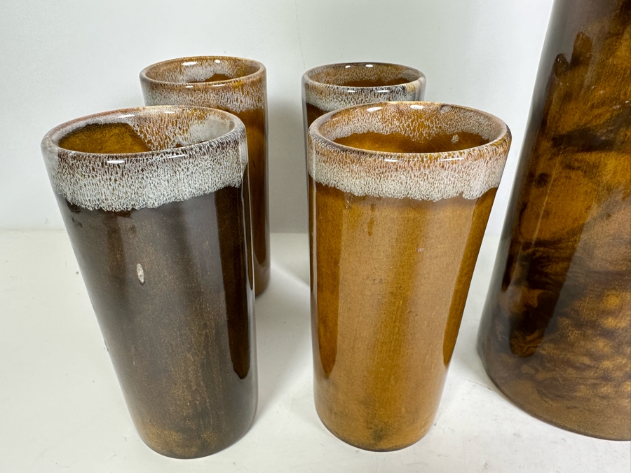 Signed Van Briggle Pottery Set With Tall Pitcher 11.5'H And Eight Matching Cups 6'H All Signed Anna Van Briggle Colo Springs [Photo 7]