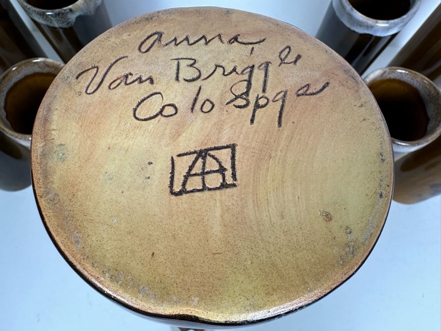 Signed Van Briggle Pottery Set With Tall Pitcher 11.5'H And Eight Matching Cups 6'H All Signed Anna Van Briggle Colo Springs [Photo 11]
