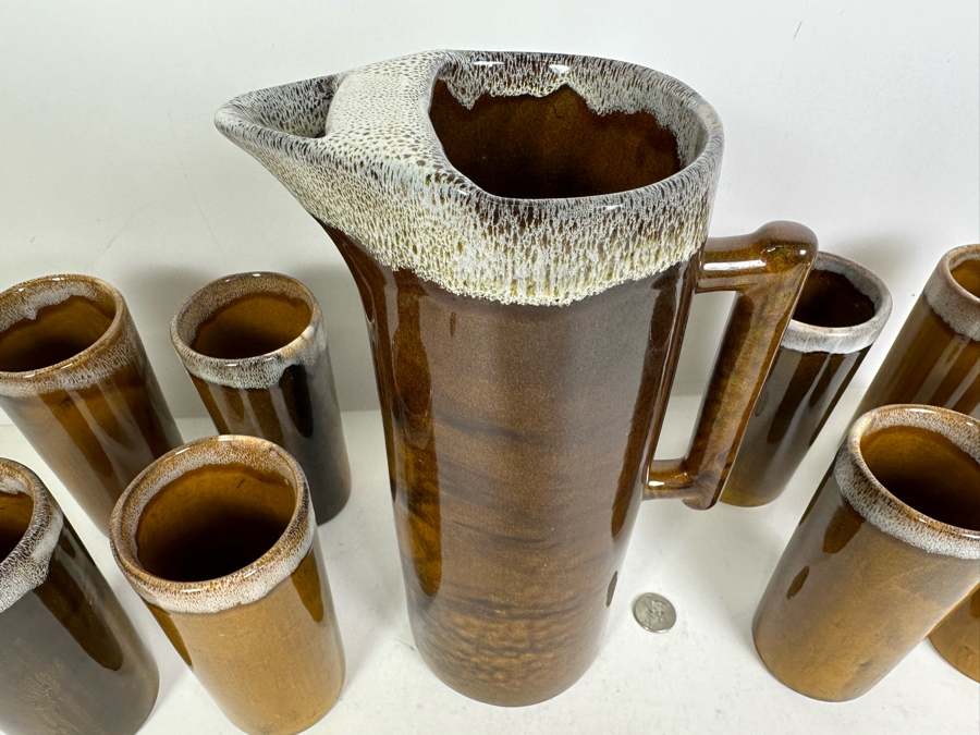 Signed Van Briggle Pottery Set With Tall Pitcher 11.5'H And Eight Matching Cups 6'H All Signed Anna Van Briggle Colo Springs [Photo 4]