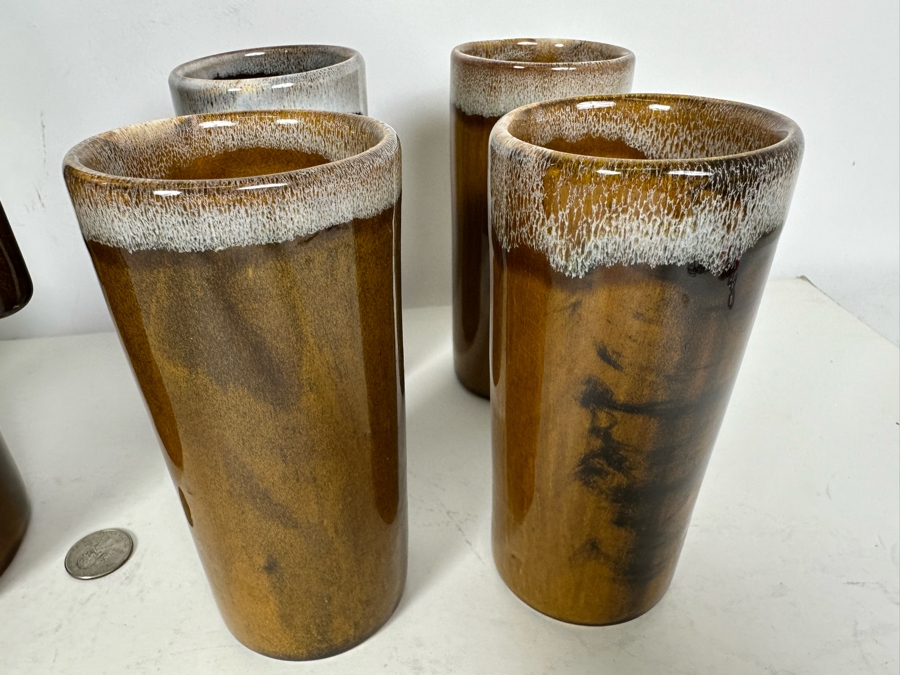 Signed Van Briggle Pottery Set With Tall Pitcher 11.5'H And Eight Matching Cups 6'H All Signed Anna Van Briggle Colo Springs [Photo 6]