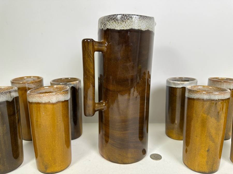 Signed Van Briggle Pottery Set With Tall Pitcher 11.5'H And Eight Matching Cups 6'H All Signed Anna Van Briggle Colo Springs [Photo 10]