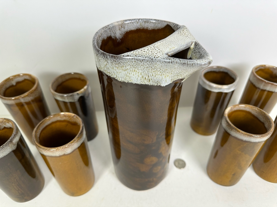 Signed Van Briggle Pottery Set With Tall Pitcher 11.5'H And Eight Matching Cups 6'H All Signed Anna Van Briggle Colo Springs [Photo 9]