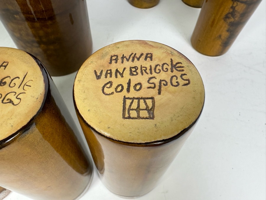 Signed Van Briggle Pottery Set With Tall Pitcher 11.5'H And Eight Matching Cups 6'H All Signed Anna Van Briggle Colo Springs [Photo 14]