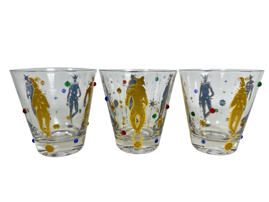 Set Of Three Vintage MCM Culver Jester Old Fashioned Glasses 4'H [Photo 1]