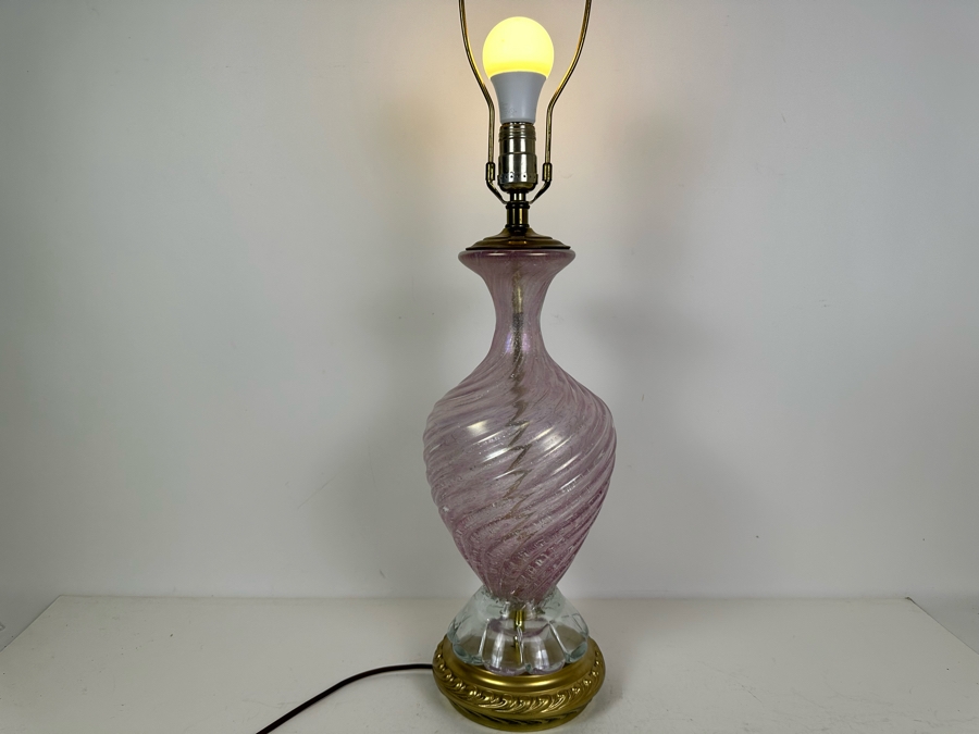 Impressive Italian Murano Glass Pink Swirl Table Lamp 29.5'H No Shade [Photo 10]
