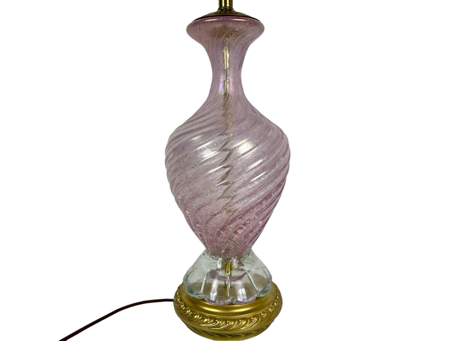 Impressive Italian Murano Glass Pink Swirl Table Lamp 29.5'H No Shade [Photo 2]