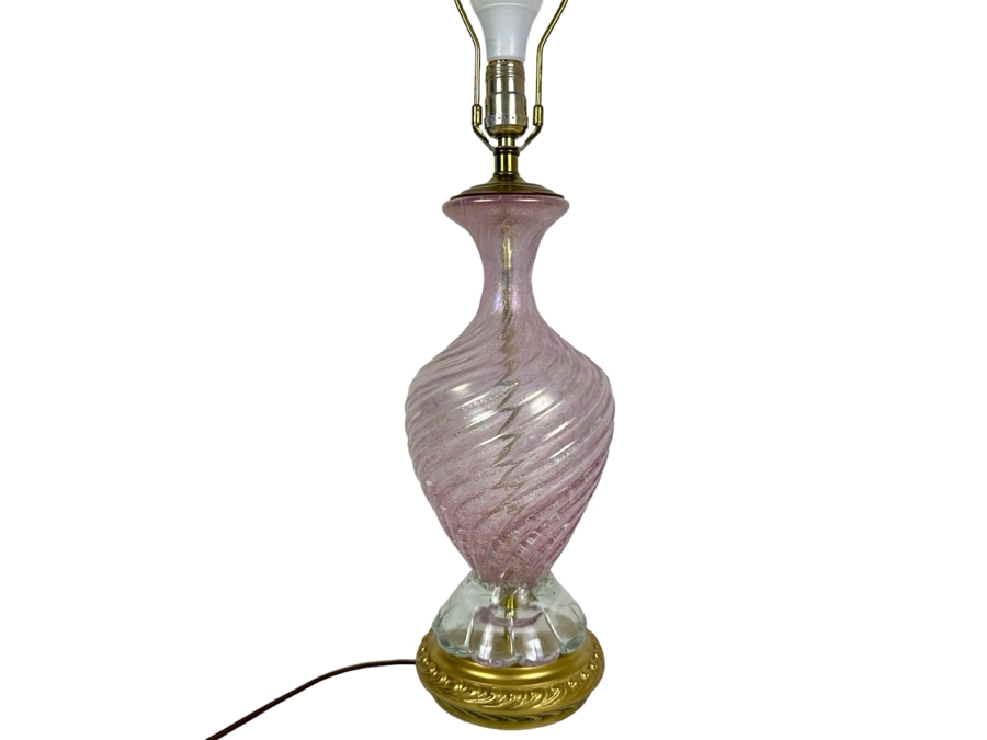 Impressive Italian Murano Glass Pink Swirl Table Lamp 29.5'H No Shade [Photo 1]