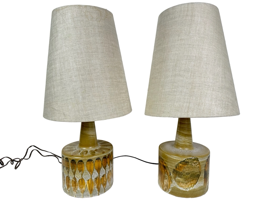 Pair Of Contemporary Glazed Pottery Table Lamps 22'H