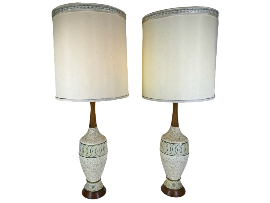 Mid-Century Modern Table Lamps Signed F.A.I.P. Frederick Weinberg Fine Art In Plaster 40.5'H [Photo 2]