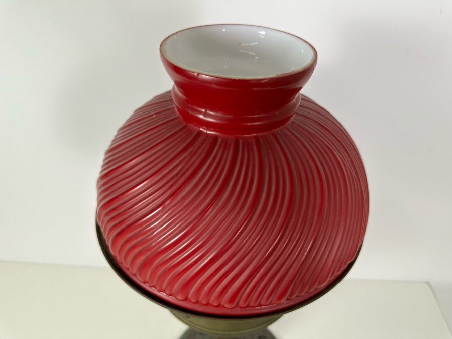 Vintage Rayo Oil Lamp With Red Glass Shade 24'H [Photo 3]