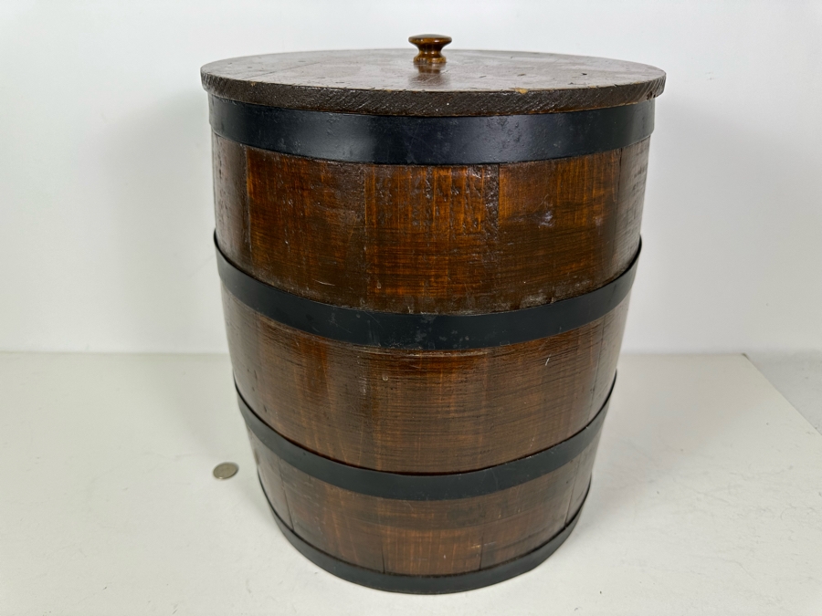 Vintage Round Wooden Barrel With Lid 13'R X 16'H [Photo 2]