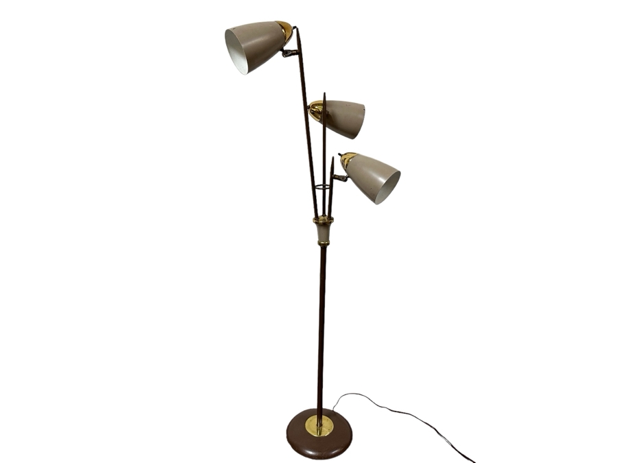Mid-Century Modern Gerald Thurston For Lightolier Metal Three Light Floor Lamp 60'H