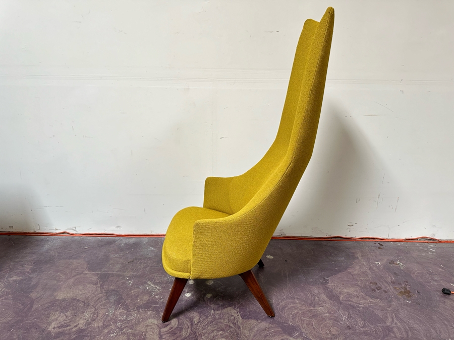 Adrian Pearsall Slim Jim High Back Mid-Century Modern Atomic Age Retro Chair For Craft Associates In Yellow Fabric 25W X 30D X 56H [Photo 5]