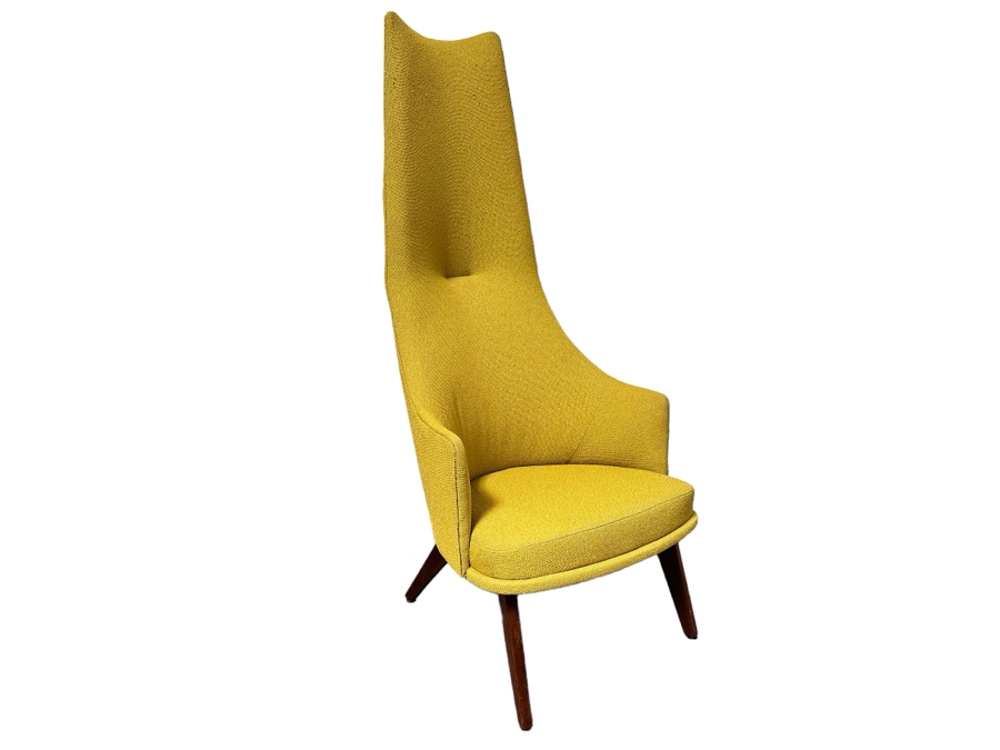 Adrian Pearsall Slim Jim High Back Mid-Century Modern Atomic Age Retro Chair For Craft Associates In Yellow Fabric 25W X 30D X 56H