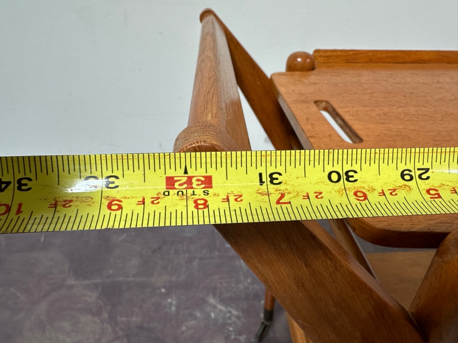 Vintage MCM Danish Modern Oak Bar Cart Trolley With Casters And Removable Serving Tray 32'W X 17'D X 28'H [Photo 10]