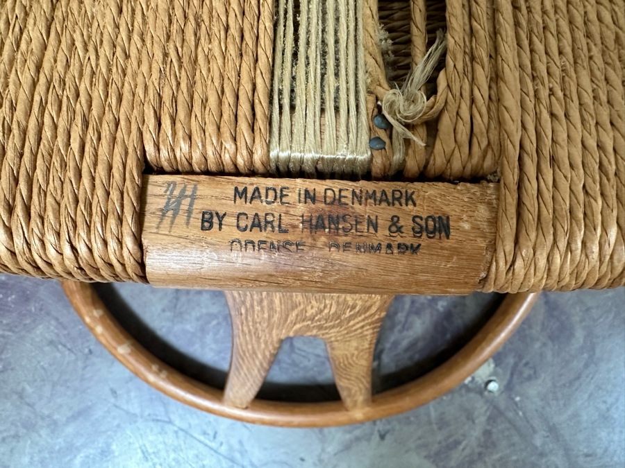 Carl Hansen & Son CH24 Wishbone Chair By Carl Hensen Odense Denmark, Four Chairs (Note One Chair Has Chip Underneath Arm, Also Rope Seating Needs Repair - See Photos) - 21W X 21D X 28.5H [Photo 14]