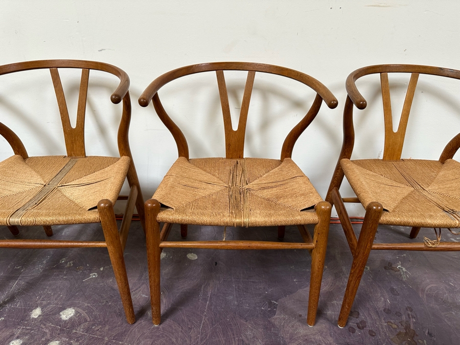 Carl Hansen & Son CH24 Wishbone Chair By Carl Hensen Odense Denmark, Four Chairs (Note One Chair Has Chip Underneath Arm, Also Rope Seating Needs Repair - See Photos) - 21W X 21D X 28.5H [Photo 5]