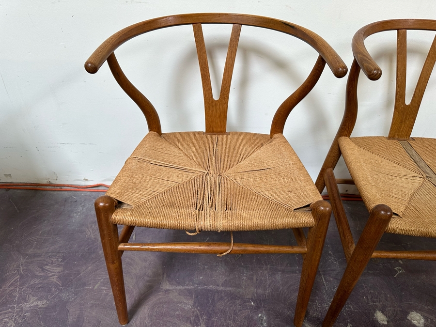 Carl Hansen & Son CH24 Wishbone Chair By Carl Hensen Odense Denmark, Four Chairs (Note One Chair Has Chip Underneath Arm, Also Rope Seating Needs Repair - See Photos) - 21W X 21D X 28.5H [Photo 9]