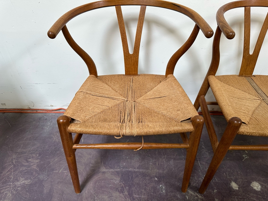 Carl Hansen & Son CH24 Wishbone Chair By Carl Hensen Odense Denmark, Four Chairs (Note One Chair Has Chip Underneath Arm, Also Rope Seating Needs Repair - See Photos) - 21W X 21D X 28.5H [Photo 10]