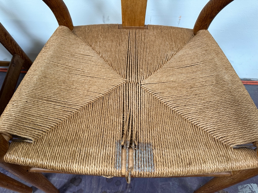 Carl Hansen & Son CH24 Wishbone Chair By Carl Hensen Odense Denmark, Four Chairs (Note One Chair Has Chip Underneath Arm, Also Rope Seating Needs Repair - See Photos) - 21W X 21D X 28.5H [Photo 8]