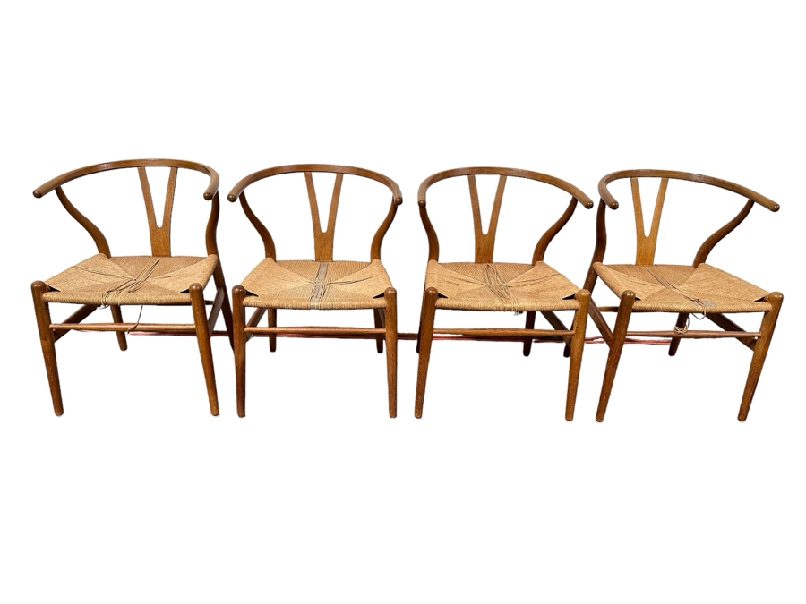 Carl Hansen & Son CH24 Wishbone Chair By Carl Hensen Odense Denmark, Four Chairs (Note One Chair Has Chip Underneath Arm, Also Rope Seating Needs Repair - See Photos) - 21W X 21D X 28.5H [Photo 2]