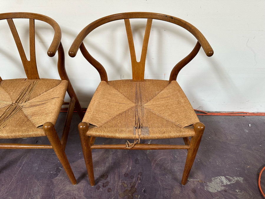 Carl Hansen & Son CH24 Wishbone Chair By Carl Hensen Odense Denmark, Four Chairs (Note One Chair Has Chip Underneath Arm, Also Rope Seating Needs Repair - See Photos) - 21W X 21D X 28.5H [Photo 7]