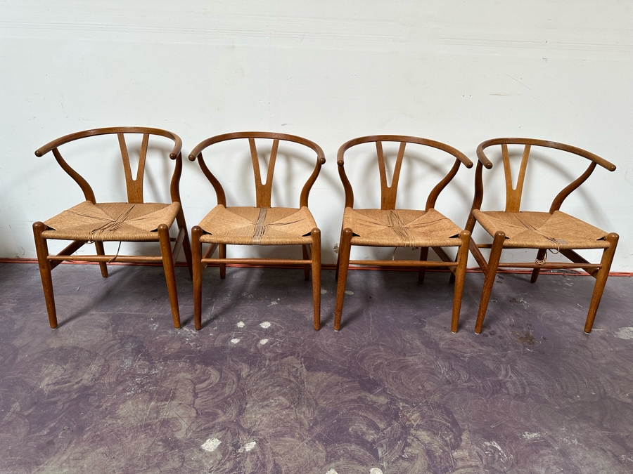Carl Hansen & Son CH24 Wishbone Chair By Carl Hensen Odense Denmark, Four Chairs (Note One Chair Has Chip Underneath Arm, Also Rope Seating Needs Repair - See Photos) - 21W X 21D X 28.5H [Photo 3]
