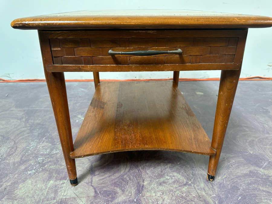 Mid-Century Modern Walnut Side Table With Marble Top 27.5'W X 21'D X 20'H [Photo 3]