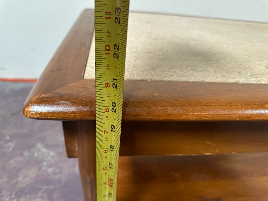 Mid-Century Modern Walnut Side Table With Marble Top 27.5'W X 21'D X 20'H [Photo 10]