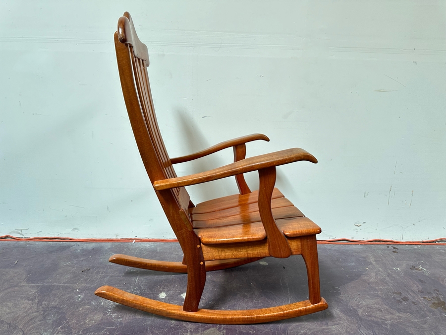 Glenn Severance Handmade Hawaiian Koa Wood Sculpted Rocker Rocking Chair Signed Underneath From Keaau, Hawaii 26'W X 36'D X 45'H Retails $2,800 [Photo 3]