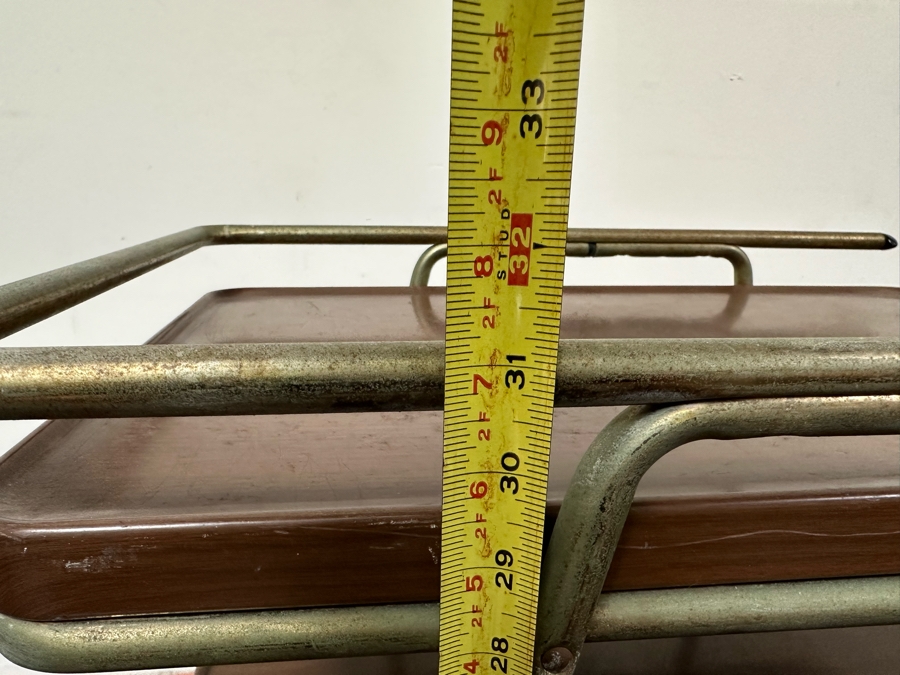 Vintage Mid-Century Modern Metal 3-Tier Bar Cart Trolley With Casters And Removable Serving Trays By Hamilton Cosco 25'W X 17'D X 31'H [Photo 8]