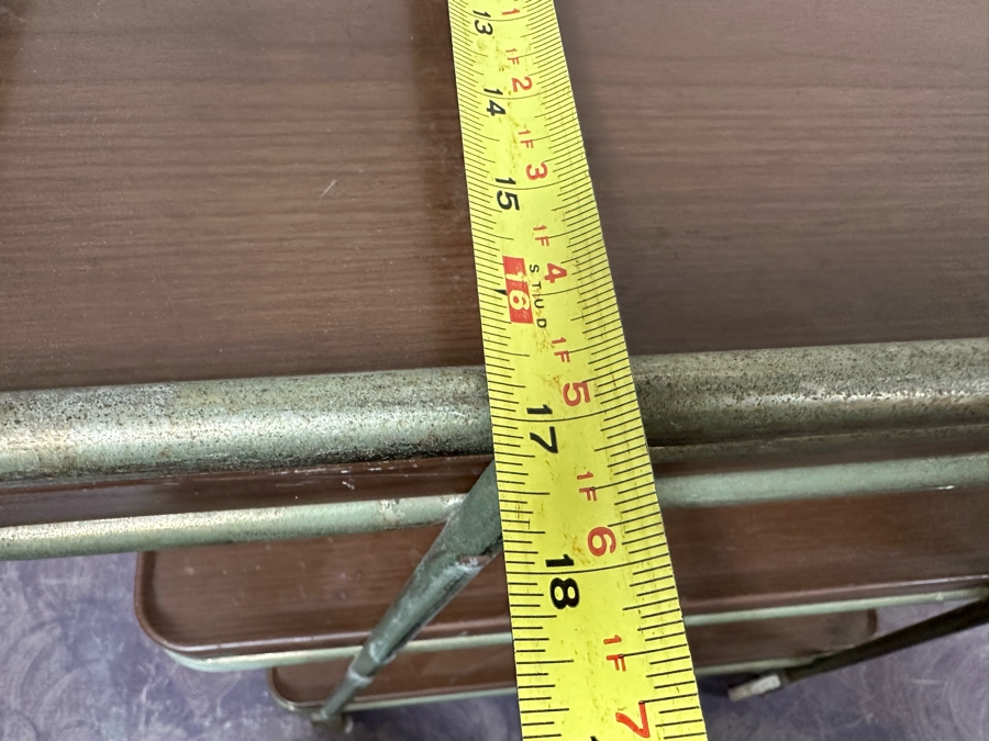 Vintage Mid-Century Modern Metal 3-Tier Bar Cart Trolley With Casters And Removable Serving Trays By Hamilton Cosco 25'W X 17'D X 31'H [Photo 7]