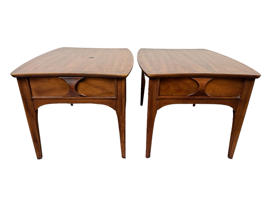 Pair Of Mid-Century Modern Kent Coffey Perspecta End Tables Walnut, Rosewood & Elm Wood 24'W X 30'D X 20'H [Photo 1]