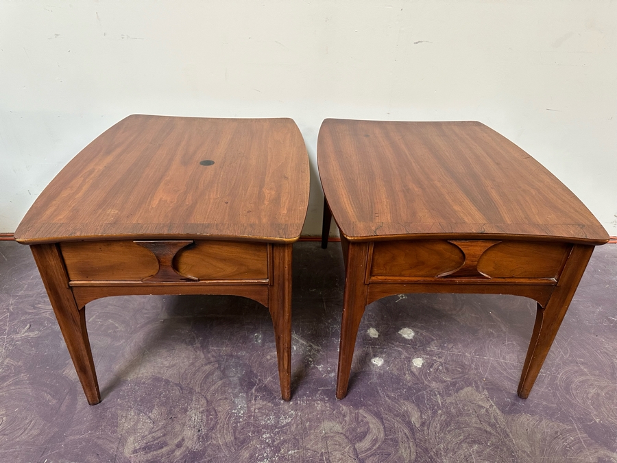 Pair Of Mid-Century Modern Kent Coffey Perspecta End Tables Walnut, Rosewood & Elm Wood 24'W X 30'D X 20'H [Photo 3]