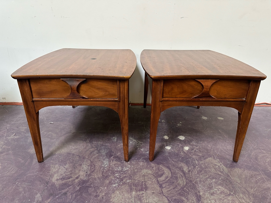 Pair Of Mid-Century Modern Kent Coffey Perspecta End Tables Walnut, Rosewood & Elm Wood 24'W X 30'D X 20'H [Photo 2]