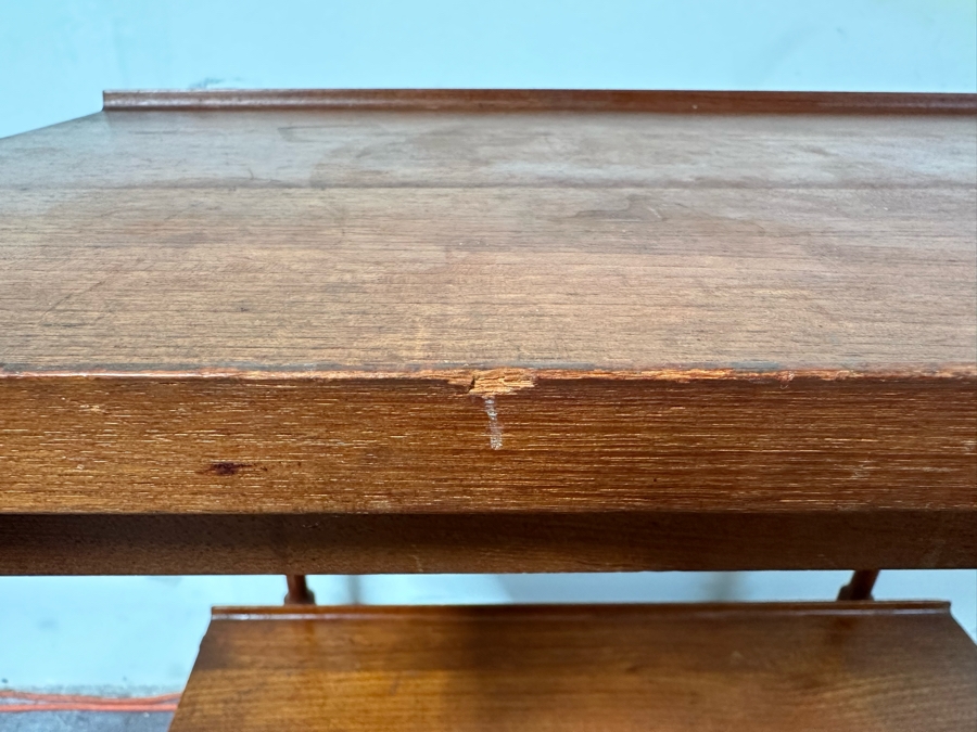 Mid-Century Modern Teak Bar Cart Trolley With Casters And Two Removable Trays 31.5'W X 21.5'D X 30'H [Photo 9]