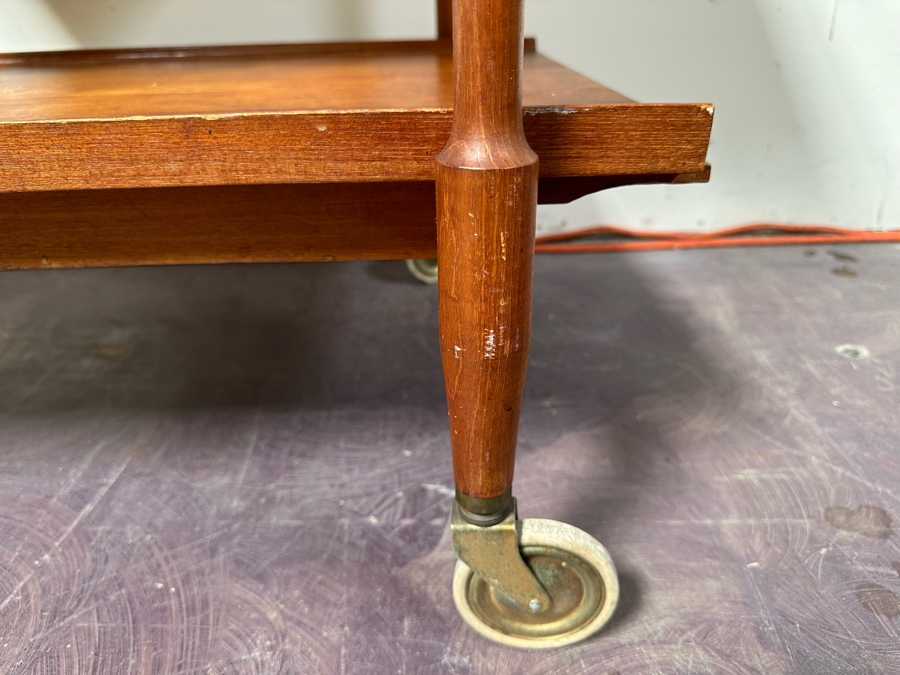 Mid-Century Modern Teak Bar Cart Trolley With Casters And Two Removable Trays 31.5'W X 21.5'D X 30'H [Photo 13]