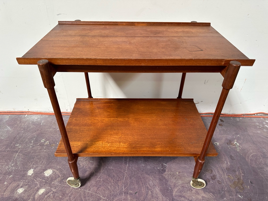 Mid-Century Modern Teak Bar Cart Trolley With Casters And Two Removable Trays 31.5'W X 21.5'D X 30'H [Photo 4]