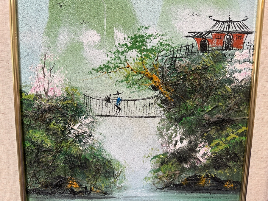 Pair Of Original Mao Chen (1942-2011, China / Hong Kong) Mixed Media Landscape Paintings With Horse Hair 14.5' X 23.5' Framed 21.5' X 30' [Photo 8]