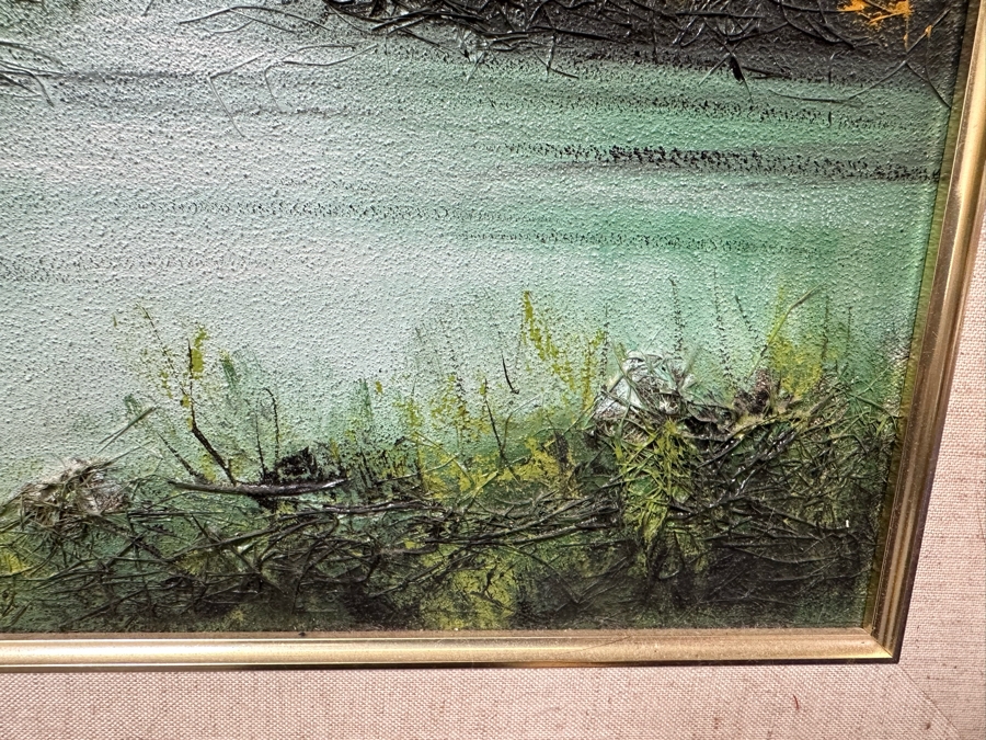 Pair Of Original Mao Chen (1942-2011, China / Hong Kong) Mixed Media Landscape Paintings With Horse Hair 14.5' X 23.5' Framed 21.5' X 30' [Photo 10]