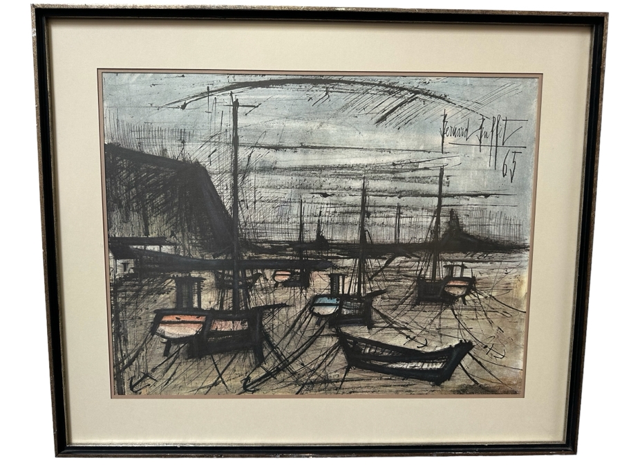 Bernard Buffet (1928-1999, French) Harbor In Brittany Print 24.5' X 19' Framed 31' X 25' [Photo 1]